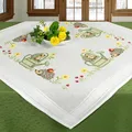 STICK-TISCHDECKE MIT GARN - IGEL - GIEßKANNE- APFEL- KREUZSTICH VORGEZ - 80x80cm