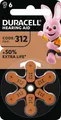 Duracell Batterie Zinc Air, 312, 1.4V Easy Tab, Retail Blister (6-Pack) Hörgerätebatterie 167247