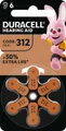Duracell Duracell Batterie Zinc Air, 312, 1.4V Easy Tab, Retail Blister (6-Pac Batterie, (1,4 V)