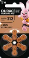 30 Duracell Easytab Typ 312 / DA 312 Zink-Luft Hörgerätebatterien im 6er Blister