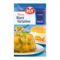 RUF Blatt Gelatine weiß, Speisegelatine zum Gelieren, Verdicken, Stabilisieren und Emulgieren, einfache Anwendung, glutenfrei, 12 Blätter, 20 g