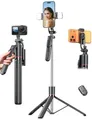 Selfie Stick mit Abnehmbarer Handyhalterung, Ausziehbares Handy Stativ mit Fernbedienung, 360° Drehbarer StativStänder für iPhone, Samsung und Android-Smartphones (170CM Schwarz mit fülllicht)