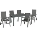 Kettler Garten-Essgruppe, anthrazit, Kettalux-Plus Tisch 160x95cm, 4 Stapel-, 2 Klappstühle Altura