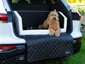 Hundebox Auto Kofferraumschutz Hund mit ladekantenschutz Kofferraum【Mit Tasche】 Kofferraum schutzmatte herausnehmbar - Hunde Autositz mit Anschnallsystem, hundetransportbox 110x90x38cm Weiß/Schwarz