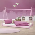 Kinderbett Kinderhaus 90x200 cm Rosa Holzbett Lattenrost Tipi Bett Hausbett
