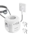 LENCENT 4 Fach Steckdosenleiste Flachstecker Steckdosenwürfel Mehrfachsteckdose 8 in 1 Cube Steckdose Steckerleiste mit 2 USB&2 Typ-C, Mehrfachstecker mit 2 Meter Geflochtenem Kabel für Wandsteckdose