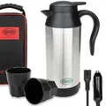 HEYNER® Reisewasserkocher 12V Auto elektr. Wasserkocher Reise Edelstahl Elektrisch Warmhaltefunktion ml Heizbecher I Auslaufsicher Tragbar I inkl. Tasche + 2 Becher