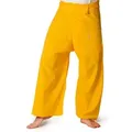 PANASIAM Wellnesshose Thai Fischerhose aus Baumwolle - bequeme Unisex Wickelhose - Yogahose für Damen & Herren - Flexible Weite in 2 Längen - Thai Fisherman Pants gelb L