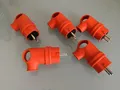 5x Stecker Gummi mit Griff abgewinkelt 90° orange IP44 Gummi Stecker Schuko IP44