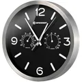 Bresser Funkuhr Wanduhr MyTime ND Thermo-Hygro mit geräuschlosem Funkuhrwerk, Edelstahlrahmen und Anzeige für Temperatur und Luftfeuchtigkeit, schwarz, 250x250x42mm
