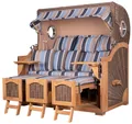 bene living Strandkorb Ammersee Grande XXL Teak - PE grau - Modell 580, BxTxH: 170x95x170 cm, Volllieger ca. 175 Grad, Ostsee-Strandkorb, inkl. Liftersystem und Bullaugen