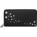 styleBREAKER Damen Portemonnaie mit Metallic Sternen | große Geldbörse mit Reißverschluss, Kartenfächern & Handyfach, Kunstleder 19 x 10 cm - Schwarz