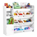 VEVOR Spielzeugaufbewahrung Bücherregal Spielzeugregal, 4-stöckige multifunktionale Ablage mit 8 flexiblen Kunststoffbehältern, Schrank für Schlafzimmer Klassenzimmer Kinderzimmer weiß