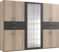 Kleiderschrank Taiga Drehtürenschrank mit Spiegel Ausführung wählbarEiche Sägerau / Graphit
