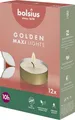 Bolsius Maxi-Teelichter mit goldenem Becher - 12 Stk. - 10 Stunden Brenndauer - Dekorative Haushaltskerzen - Unparfümiert - Mit Natürlichem Pflanzenwachs - Ohne Palmöl