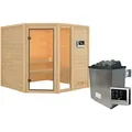 Karibu Woodfeeling Sauna Tabea - 38 mm Bronzierte Ganzglastür Ohne Dachkranz 9 kW Ofen inkl. Steuergerät