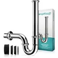 Engelbach® Siphon Waschbecken extra Lang 200mm 1 1/4 inkl. Gummimanschette, Chrom - Silber