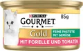 PURINA Gourmet Gold Feine Pastete mit Gemüse Katzenfutter nass Forelle (12x 85g)