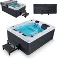 Artsauna Outdoor Whirlpool Oasis mit Treppe - Spa mit Massagedüsen, LED-Beleuchtung, 2 Filter, Abdeckung, Pumpe - Whirlpool winterfest & beheizbar