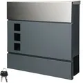 ECD Germany Design Briefkasten mit Zeitungsfach 37x10,5x36,5cm Anthrazit/Silber