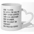 22Feels Tasse Tochter Geschenk Geburtstag 18 Jahre Kinder Abi Bachelor Weihnachten, Keramik, Made In Germany, Spülmaschinenfest, Herzhenkel weiß