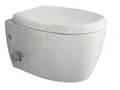 Aqua Bagno Dusch-WC mit Softclose WC-Sitz Tiefspül-WC spülrandloses WC Taharet, wandhängend, Abgang waagerecht