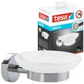 Tesa Seifenschale Smooz, Weiß, Chrom, Metall, Glas, 10x5x13 cm, Wandbefestigung möglich, inkl. Befestigungsmaterial, Badaccessoires, Waschplatzzubehör, Seifenschalen