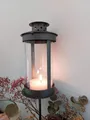 meytrade Kerzenlaterne Laterne mit Erdspieß, Gartenlaterne, Grablaterne aus Metall und Glas (4 teilig inkl. Zündhölzer), Grabdeko