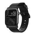 NOMAD Strap Modern Leather Black Connector Black| Echtlederarmband für Apple Watch 42/44/45/49 mm | Schwarz mit schwarzem Metall
