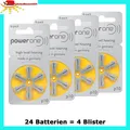 24 Batterien PowerOne Typ 10 BATTERIEN  PR70  p10 HÖRGERÄTE BATTERIE GELB
