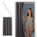 tinycurtains, Thermo Türvorhang mit Teleskopstange, einfache Montage in nur 1 Minute ohne Bohren (Türgardine grau H200 x B150 cm + Stange weiß B55-90 cm)
