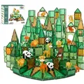 Olvy Magnetische Bausteine 110 pcs, Montessori Spielzeug, Magnetic Tiles Kinder -Magnetbausteine -Magnetisches Konstruktionsspielzeug Dschungel, Magna