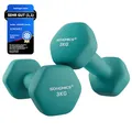 SONGMICS Kurzhanteln Set 2 Stück 2x3 kg Hanteln Kurzhanteln Hexagon Neopren Beschichtung für Krafttraining Training Fitness Home Aquamarin SYL906Q01