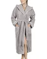 LAYNENBURG Bademantel Damen Frottee - Kapuze - Lang - 100% Baumwolle (360g/m2) - OEKO TEX Standard 100 - Größe (XL, Grau)