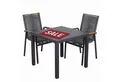 MR.DEKO Garten-Essgruppe Outdoor Alicante Tarifa Keramiktisch 90x90cm & 2 Sessel Rope Anthrazit, (3-teiliges Set: 1x Tisch & 2x Diningsessel Alicante, 3-tlg), Wetterfestes Aluminium-Set mit Teak-Armlehnen & Keramiktischplatte