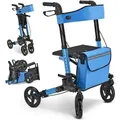 Juskys Rollator Vital faltbar, leicht, höhenverstellbar - Sitz, Tasche - Petrol - Blau