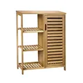 Badezimmerschrank Bambus Badregal mit 3 Ablagen 1 Schranktür 87x66x33cm