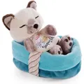 Nici Sleeping Pets Kuscheltier – Siamkatze, schlafend im Körbchen – 12 cm - Beige
