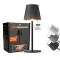 m-e LUNA-80-S, dimmbare kabellose LED Akku-Tischleuchte, 5200mAh, 8-72 Std Leuchtdauer, höhenverstellbar (5 Höhen),Touch-Sensor, Warmweiß & Farbwechsel (7 Farben) (Schwarz), aus Metall
