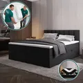 TRADA Boxspringbett 200x200 Palermo mit Bettkästen mit Matratze mit Topper Komplett-Set Polsterbett Bonell H3 Schwarz - Schwarz