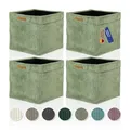 Lycce Kallax Einsatz Cordstoff Boxen 4er Set | faltbare Aufbewahrungsboxen 33 x 33 x H31 cm mit abnehmbarem Cordbezug waschbar | Ordnungsboxen passend für Kallax Regal in salbei