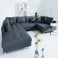 riess-ambiente Moderne XXL Wohnlandschaft KENT 305cm anthrazit Federkern U-Sofa inklusive Hocker und Kissen Big Sofa Couch