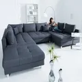 riess-ambiente Moderne XXL Wohnlandschaft KENT 305cm anthrazit Federkern U-Sofa inklusive Hocker und Kissen Big Sofa Couch - Grau