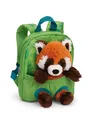 NICI Rucksack mit Plüschtier 21x26cm Roter Panda 25cm - grün - Abnehmbarer Plusc