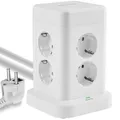 Echos - 12-in-1 Steckdosenturm Steckdosenleiste mit 3M Kabel Verteilersteckdose 8 Fach Mehrfachsteckdose mit USB C - Steckdosenverteiler 4 Fach USB Mehrfachstecker mit Schalter Steckdosenadapter