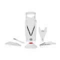 Börner V5 PowerLine Plus Set Gemüsehobel, Obst- & Gemüseschneider mit Fruchthalter, Scheibeneinschub, Sparschäler, 10 Schnittarten, 6 tlg. Set, Weiß