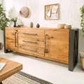 riess-ambiente Massivholz Sideboard THOR 200cm natur Wildeiche geölt Baumkante Metall schwarz Kommode Schrank Wohnzimmerschrank