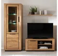 Lomadox Wohnwand GIUSTINO-06, (3-St., Vitrine Wandboard Lowboard), Eiche teilmassiv geölt, Massivholzfronten, LED-Beleuchtung