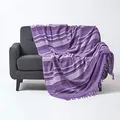 Homescapes große Tagesdecke Morocco, lila, Sofa-Überwurf aus 100% Baumwolle, weiche Wohndecke 225 x 255 cm, violett gestreift, mit Fransen