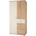 Mid.you Drehtürenschrank, Weiß, Sonoma Eiche, Kunststoff, 3 Fächer, 3 Schubladen, 90x191x53 cm, Kinder- & Jugendzimmer, Jugendmöbel, Jugendkleiderschränke
